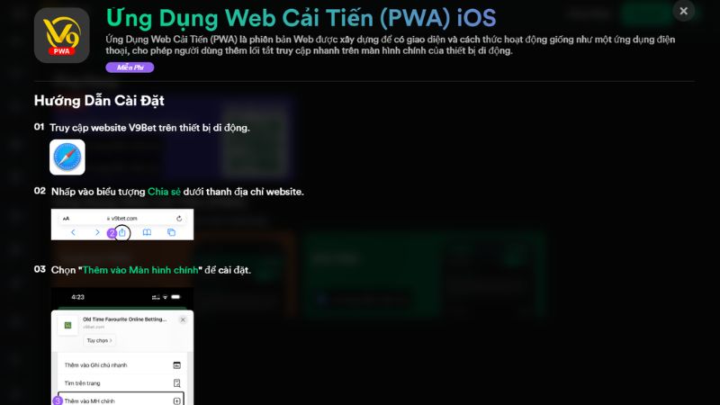 Tải app v9bet băng PWA